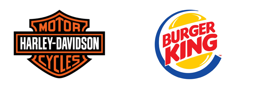 Emblema: Como Harley Davidson o Burger King. El texto está dentro de una forma o escudo. Se ve muy institucional o "vintage".